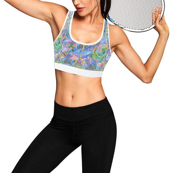 Demure Bleu Sports Bra Women's All Over Print Sports Bra (Model T52)
