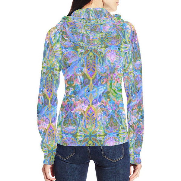 Demure Bleu Hooded Sweatshirt All Over Print Full Zip Hoodie for Women (Model H14)