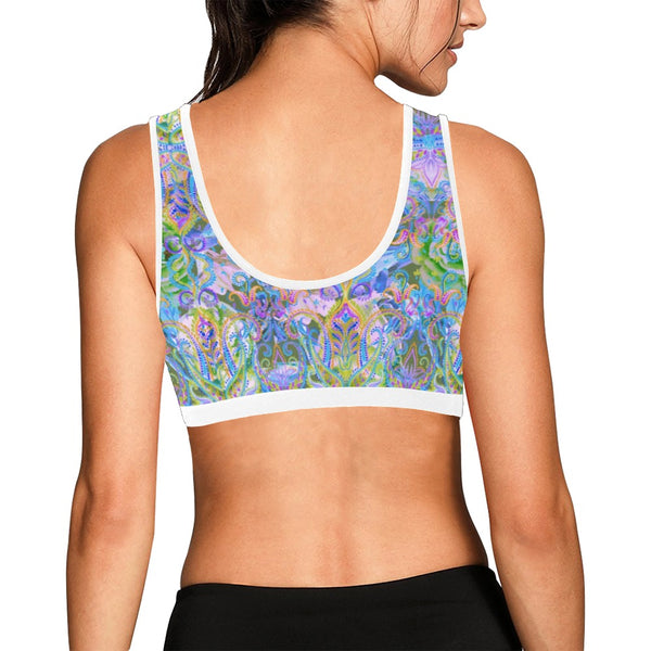 Demure Bleu Sports Bra Women's All Over Print Sports Bra (Model T52)