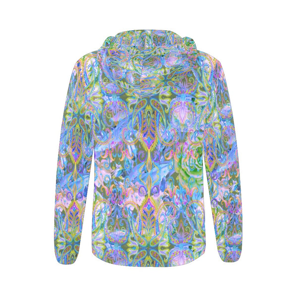 Demure Bleu Hooded Sweatshirt All Over Print Full Zip Hoodie for Women (Model H14)