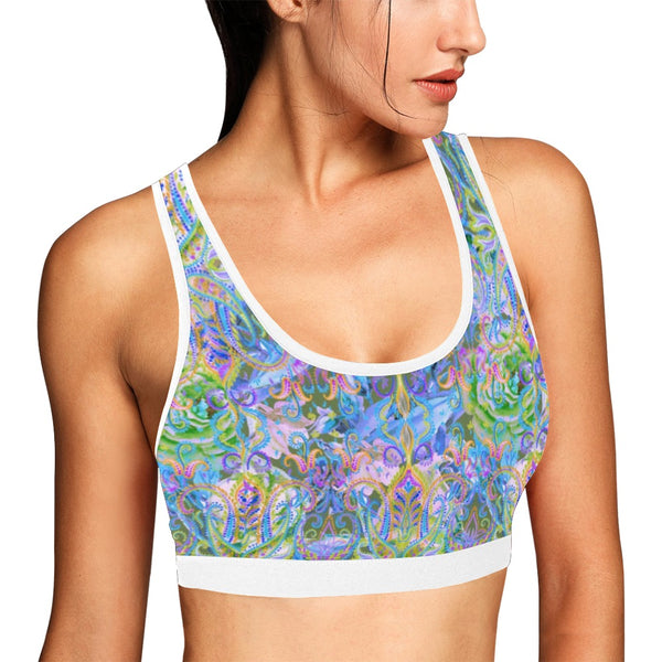 Demure Bleu Sports Bra Women's All Over Print Sports Bra (Model T52)