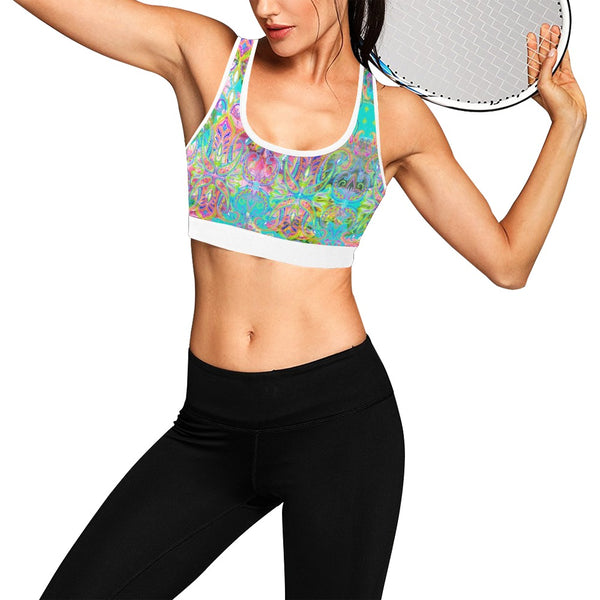 Celia Sports Bra White Trim Women's All Over Print Sports Bra (Model T52)