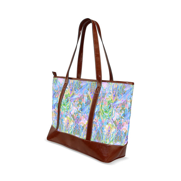 Demure Bleu Tote Bag with vegan leather accents Tote Handbag (Model 1642)