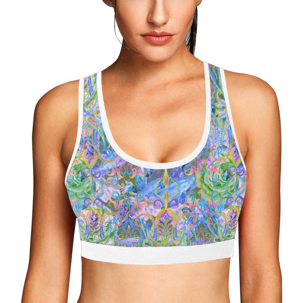 Demure Bleu Sports Bra Women's All Over Print Sports Bra (Model T52)