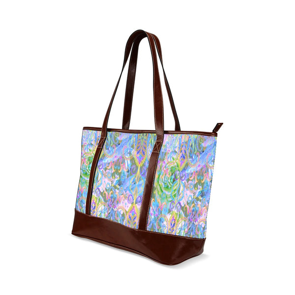 Demure Bleu Tote Bag with vegan leather accents Tote Handbag (Model 1642)