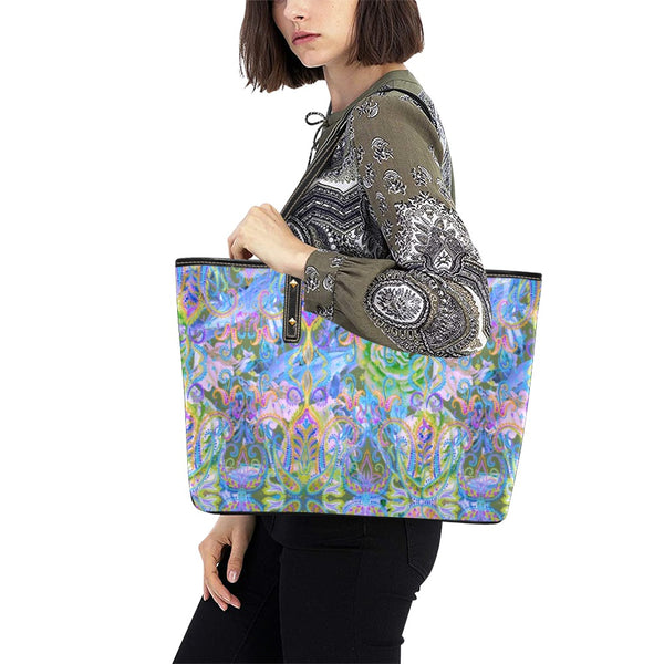 Demure Bleu Bag with Zipper Chic Leather Tote Bag (Model 1709)