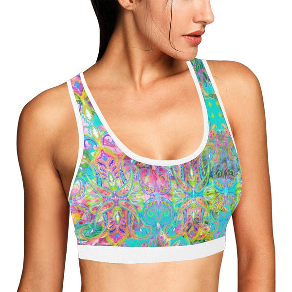 Celia Sports Bra White Trim Women's All Over Print Sports Bra (Model T52)