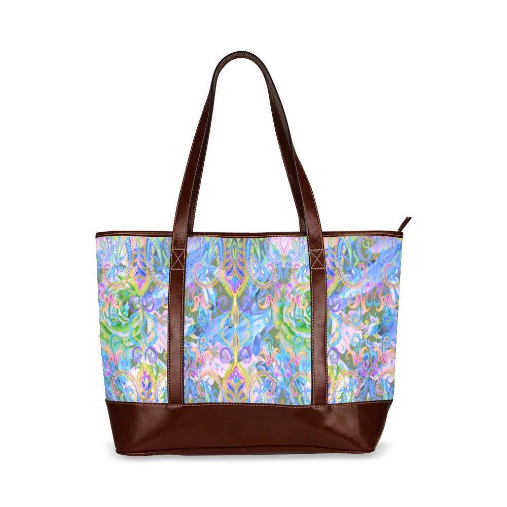 Demure Bleu Tote Bag with vegan leather accents Tote Handbag (Model 1642)