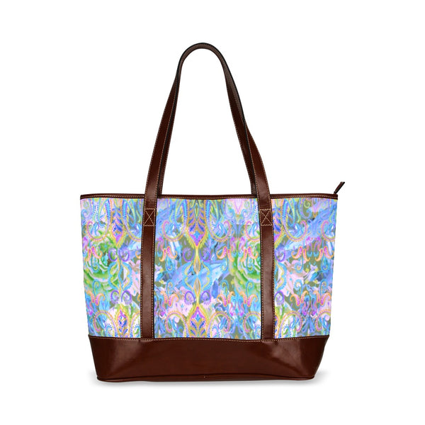 Demure Bleu Tote Bag with vegan leather accents Tote Handbag (Model 1642)