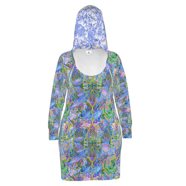 DEMURE BLEU Hooded Mini Dress