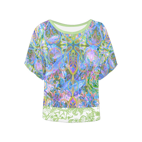 Demure Bleu-Lime Batwing Blouse