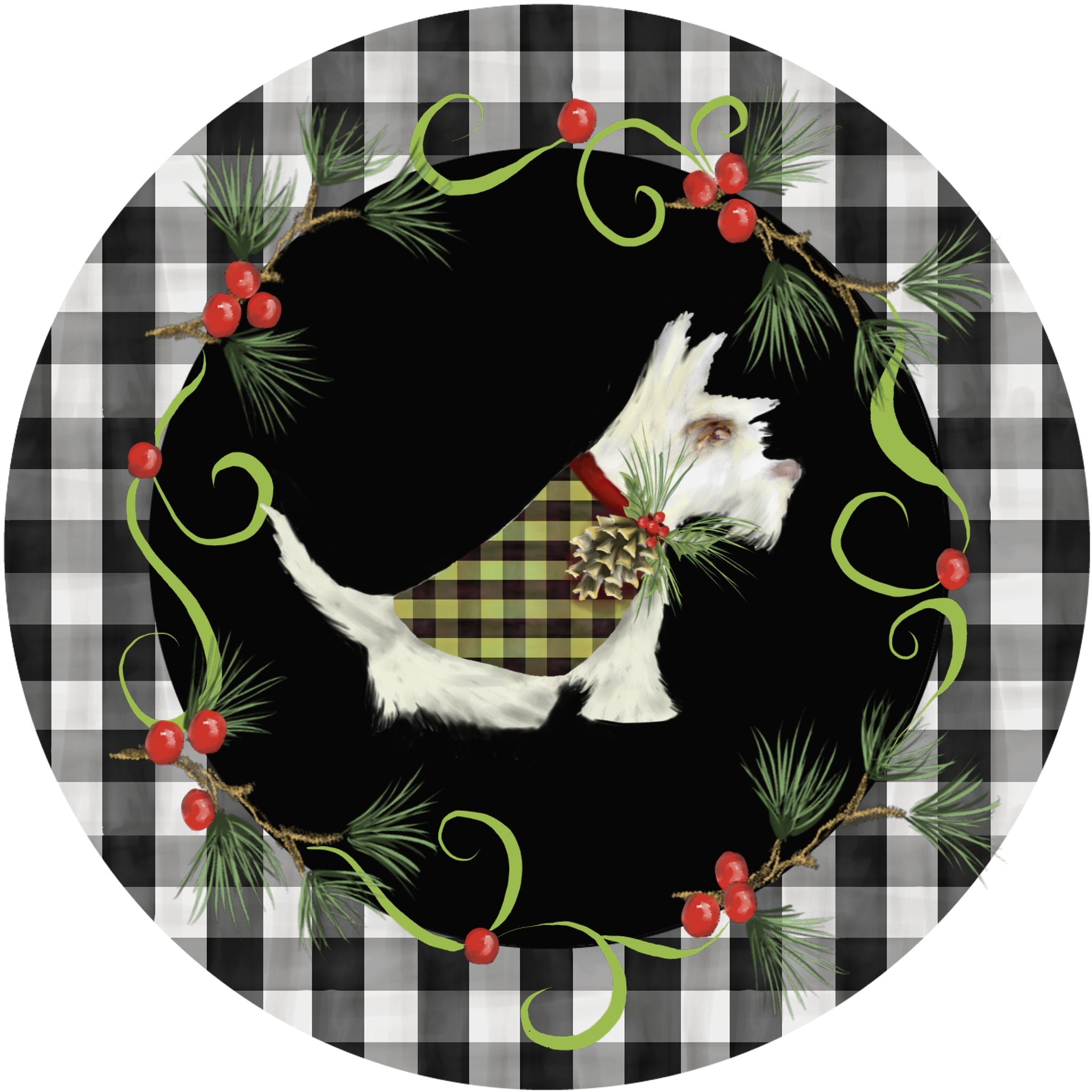 Holiday Splendor- Buffalo Plaid Rim, White Scotty Dog