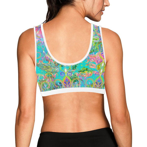 Celia Sports Bra White Trim Women's All Over Print Sports Bra (Model T52)