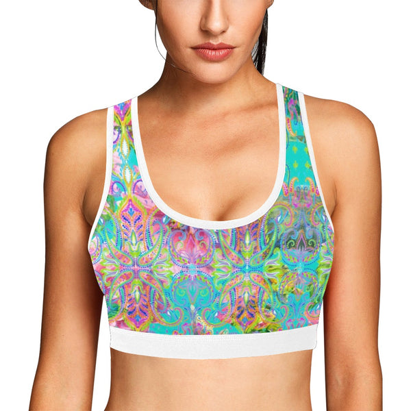Celia Sports Bra White Trim Women's All Over Print Sports Bra (Model T52)